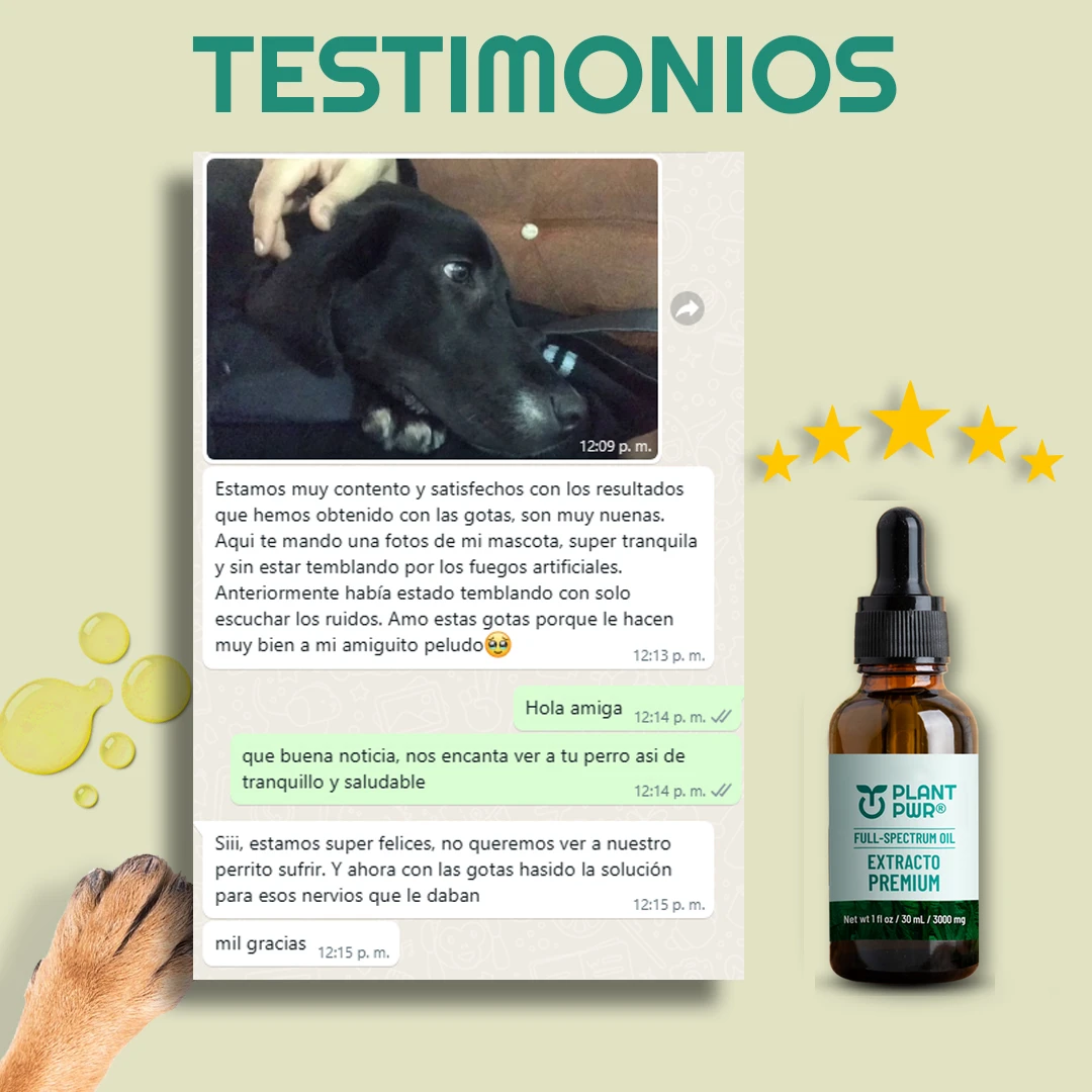 Captura de cliente satisfecho por los resultados con su mascota temblorosa